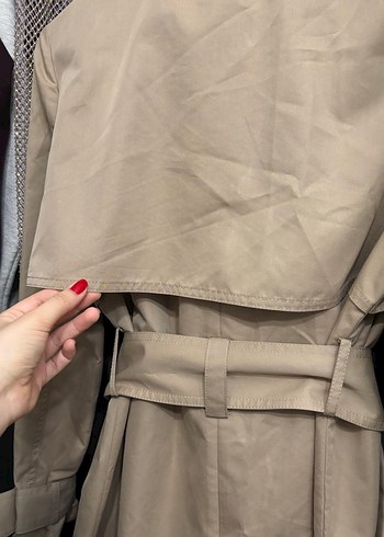 Bej Midi Kadın Trençkot Çift Düğmeli - Görsel 9