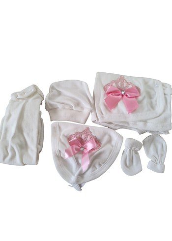 Beyaz Fiyonklu Bebek Hastane Çıkışı Seti - Görsel 2