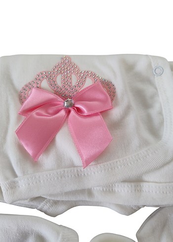 Beyaz Fiyonklu Bebek Hastane Çıkışı Seti - Görsel 3