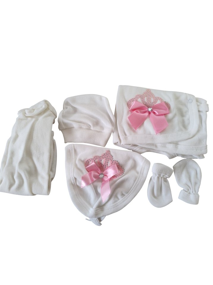 Beyaz Fiyonklu Bebek Hastane Çıkışı Seti - Görsel 2