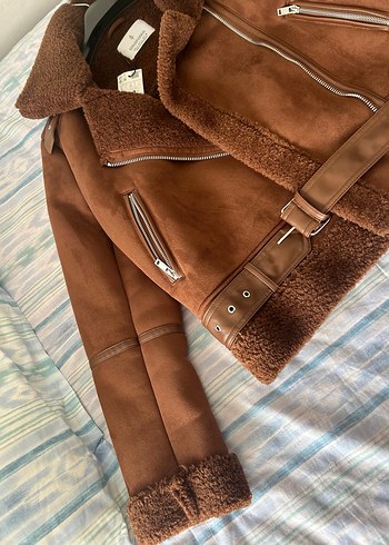 Kahverengi Süet Kürklü Kadın Ceket hiç giyilmedi sıfır etiketli - Görsel 2