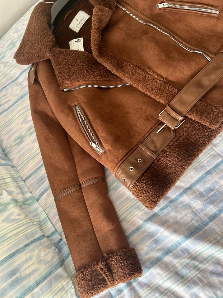 Kahverengi Süet Kürklü Kadın Ceket hiç giyilmedi sıfır etiketli - Görsel 2