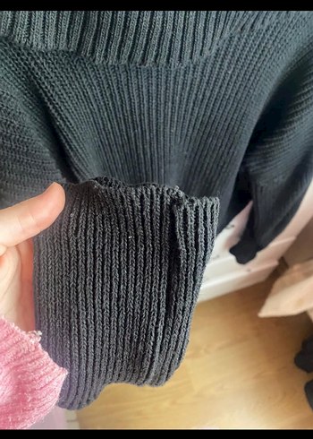 Siyah Kısa Fitted Örgü Boğazlı Kazak - Görsel 5