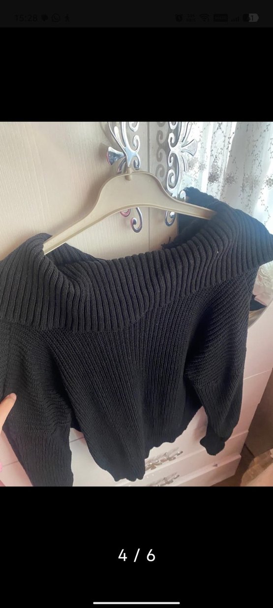 Siyah Kısa Fitted Örgü Boğazlı Kazak - Görsel 4