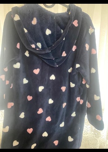 Kız Çocuk Lacivert Kalp Desenli Bornoz - Görsel 3