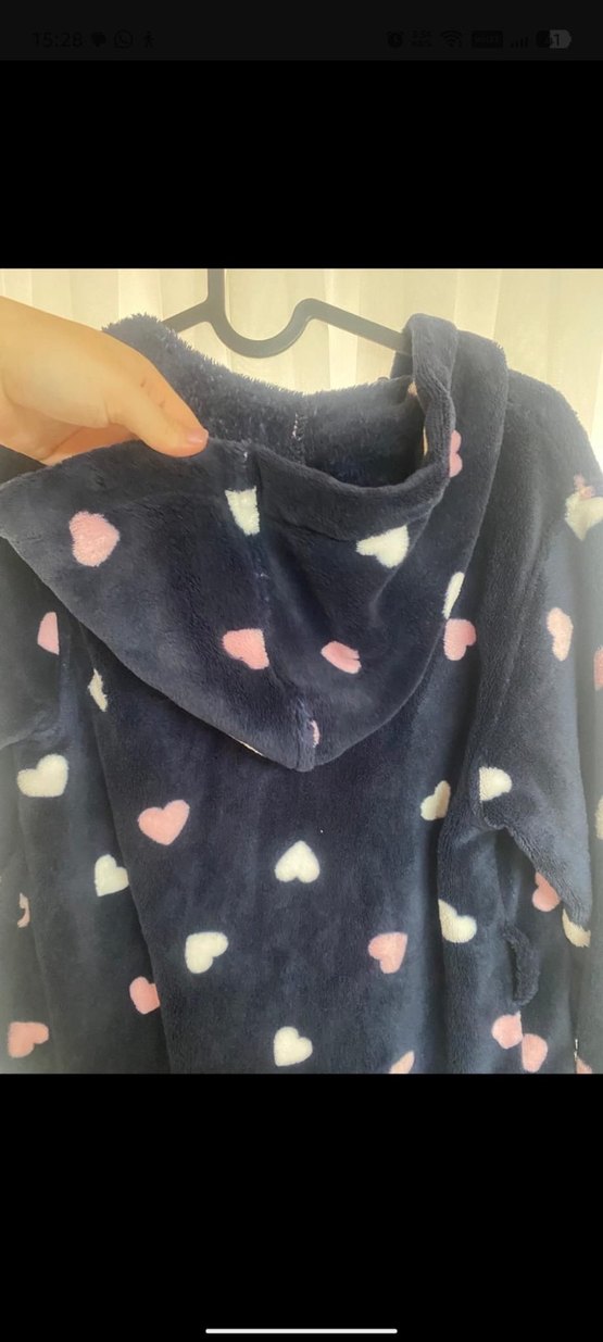 Kız Çocuk Lacivert Kalp Desenli Bornoz - Görsel 4