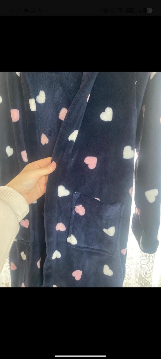 Kız Çocuk Lacivert Kalp Desenli Bornoz - Görsel 2