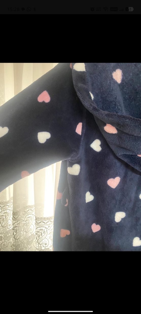 Kız Çocuk Lacivert Kalp Desenli Bornoz - Görsel 5