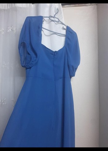 Mavi Uzun Drapeli Gece Elbisesi - Görsel 2