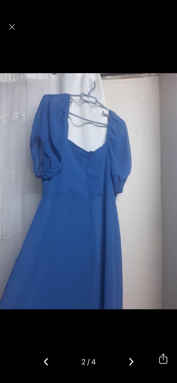 Mavi Uzun Drapeli Gece Elbisesi - Görsel 2