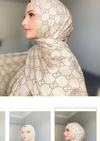 Bej ve Gri Desenli İpek Görünümlü Kadın Başörtüsü - Görsel 3