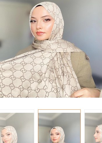Bej ve Gri Desenli İpek Görünümlü Kadın Başörtüsü - Görsel 2