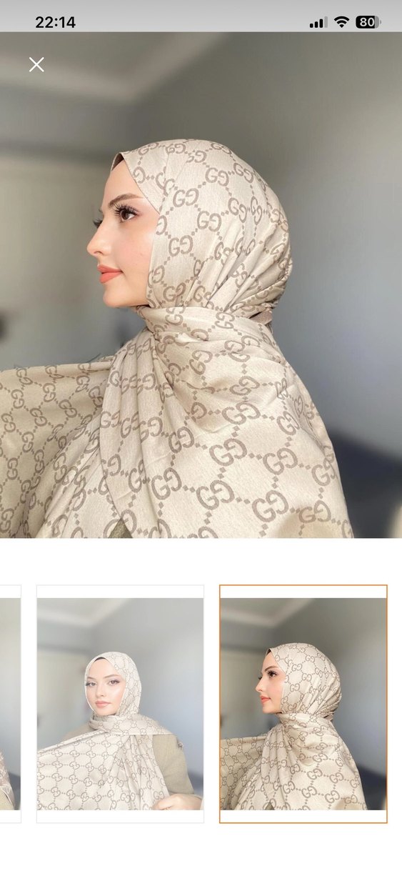 Bej ve Gri Desenli İpek Görünümlü Kadın Başörtüsü - Görsel 3