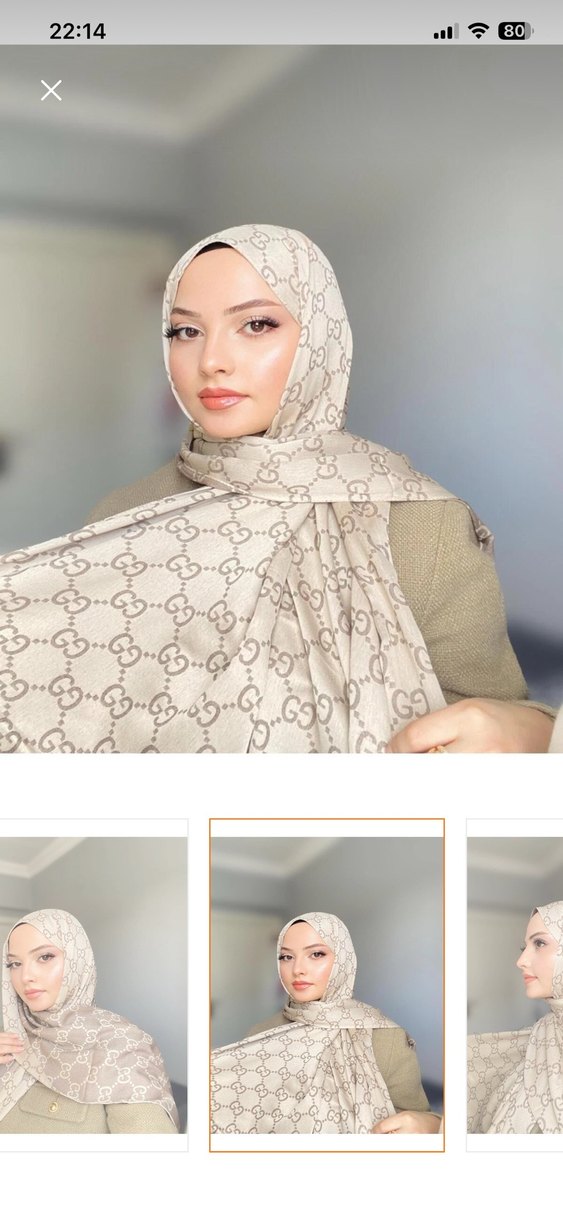 Bej ve Gri Desenli İpek Görünümlü Kadın Başörtüsü - Görsel 2