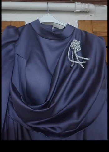 Uzun Kollu Mavi Drapeli Abiye Elbise - Görsel 2