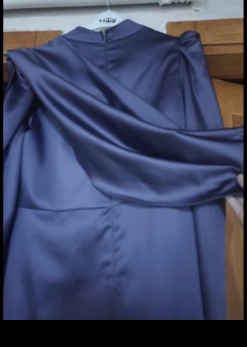 Uzun Kollu Mavi Drapeli Abiye Elbise - Görsel 4