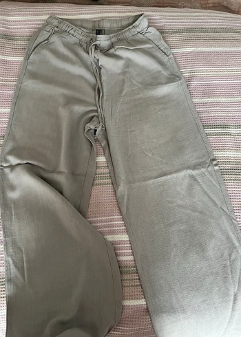 Stradivarius Gri Keten Pantolon - Görsel 3