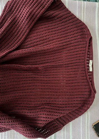 Pull and bear delikli bordo kazak - Görsel 3