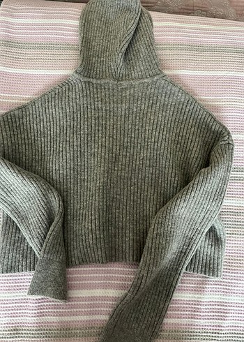 Bershka Gri Kapüşonlu Triko Kadın Kazak - Görsel 2