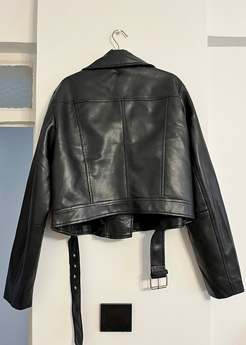 Stradivarius Kadın Siyah Deri Biker Ceket - Görsel 5