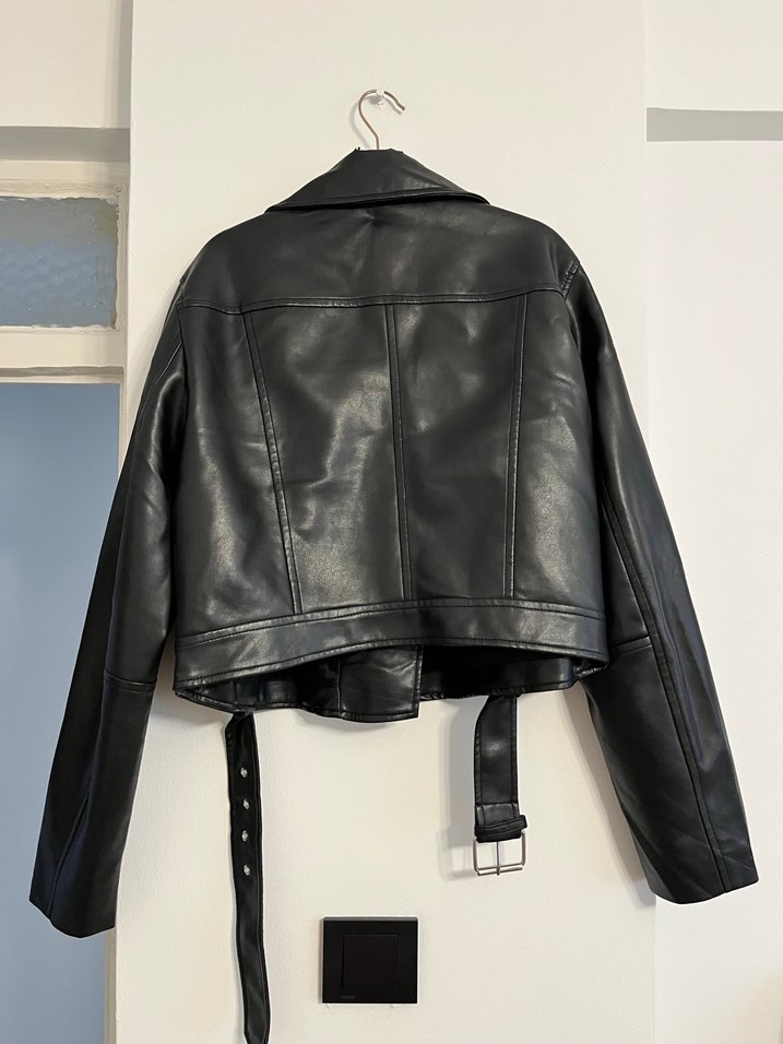 Stradivarius Kadın Siyah Deri Biker Ceket - Görsel 5