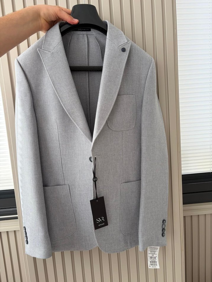 Gri Erkek Düğmeli Slim Fit Takım Ceket - Görsel 2