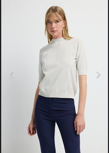 Gri Renk Adl Marka Kısa Kollu Kadın Kazak - Görsel 4