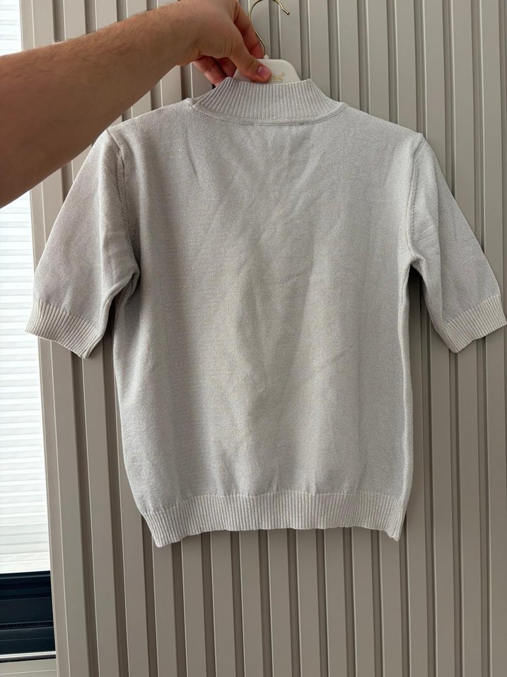 Gri Renk Adl Marka Kısa Kollu Kadın Kazak - Görsel 2