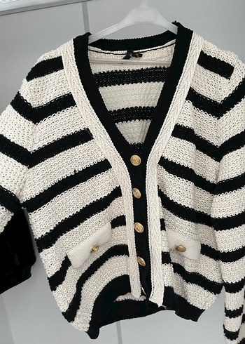 Zebra Desenli Triko Kadın Hırka - Görsel 3