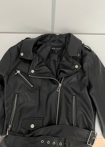 Kadın Siyah Deri Biker Ceket - Görsel 2