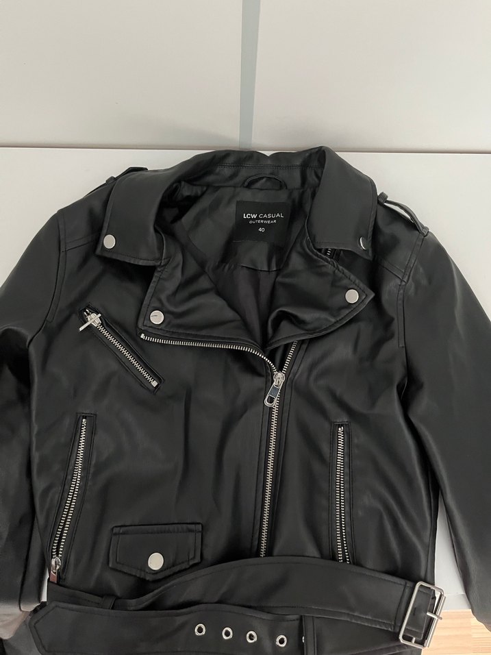 Kadın Siyah Deri Biker Ceket - Görsel 2