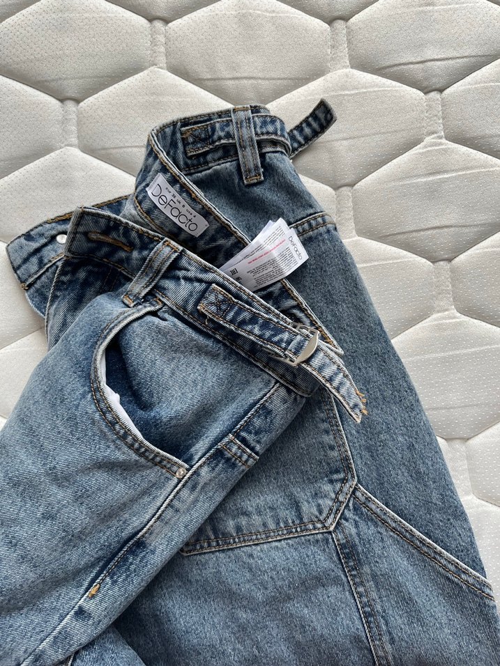 Gri Mavi Kemerli Kadın Denim Pantolon - Görsel 3
