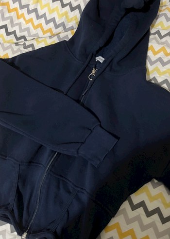 Kadın Lacivert Kapüşonlu Fermuarlı Sweatshirt - Görsel 2