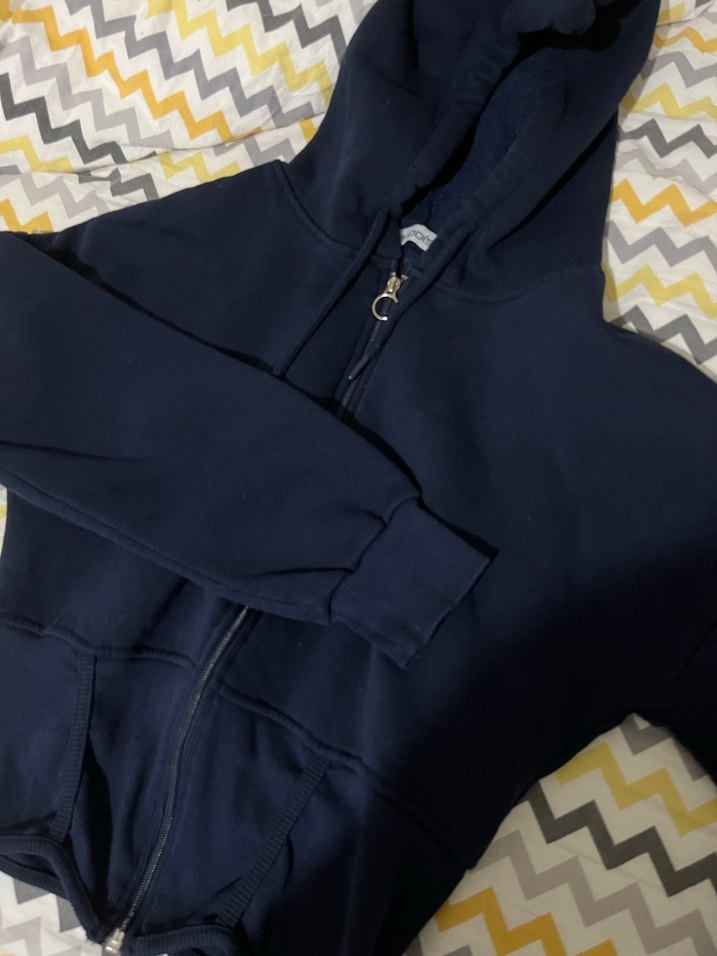 Kadın Lacivert Kapüşonlu Fermuarlı Sweatshirt - Görsel 2