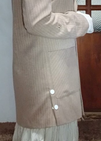 Bej Vintage Kadın Midi Ceket - Görsel 3