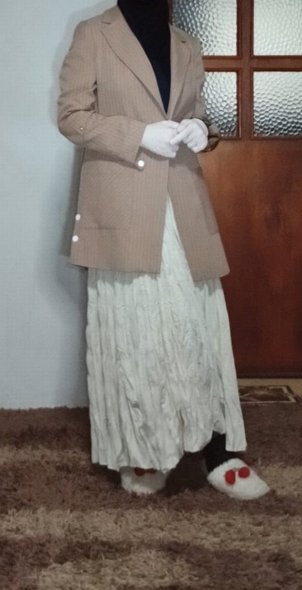 Bej Vintage Kadın Midi Ceket - Görsel 4