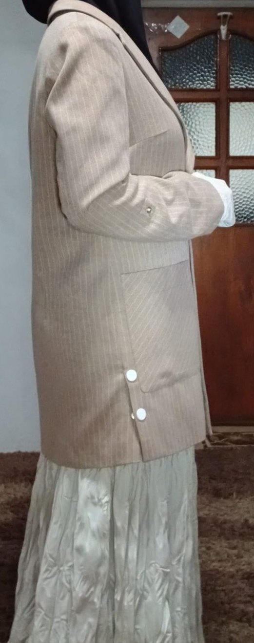 Bej Vintage Kadın Midi Ceket - Görsel 3