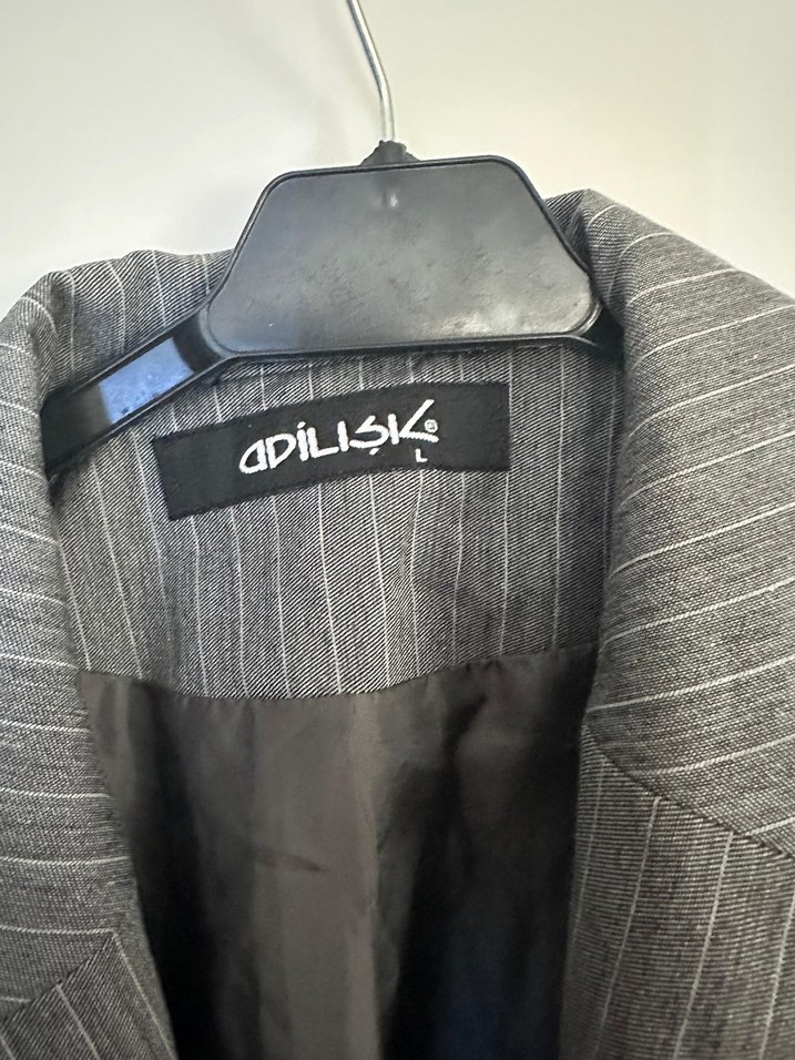 Adil Işık Gri Çizgili Kısa Kadın Blazer Ceket - Görsel 2