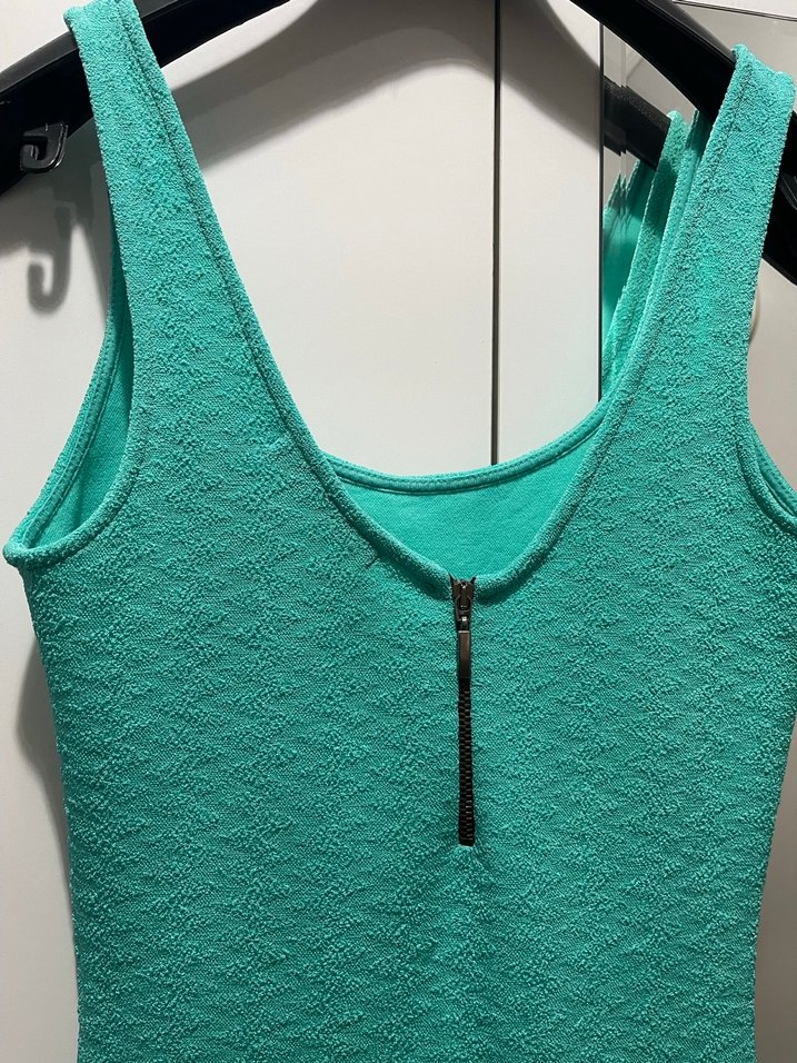 Bershka Turkuaz Sıfır Kol Midi Elbise - Görsel 3