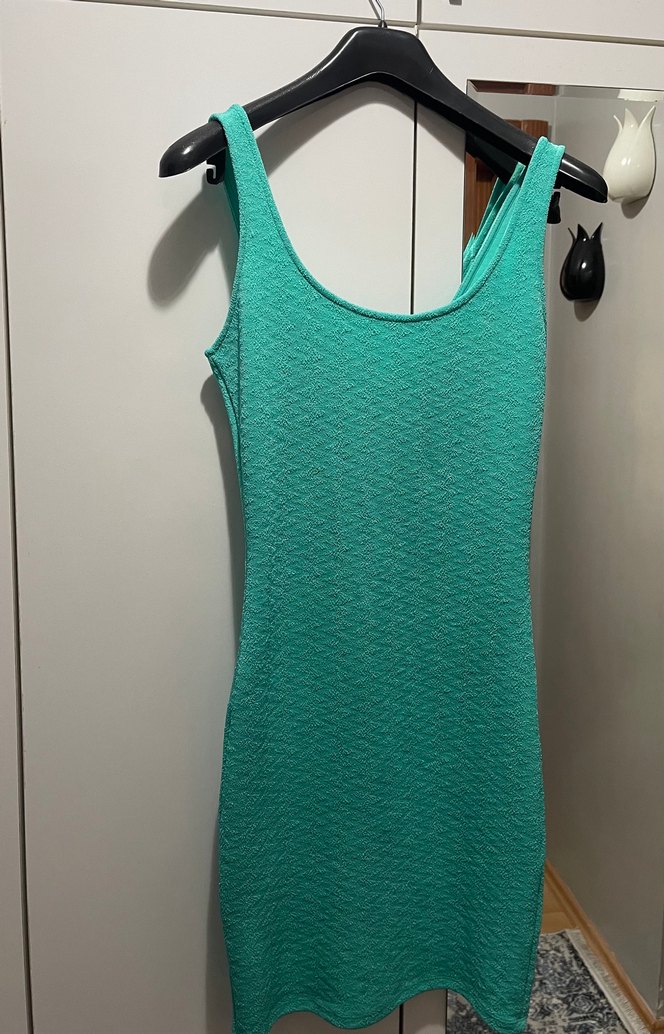 Bershka Turkuaz Sıfır Kol Midi Elbise - Görsel 2