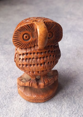 VİNTAGE EL YAPIMI OYMA AHŞAP BAYKUŞ BİBLOSU. KONDİSYON YÜKSEK - Görsel 5