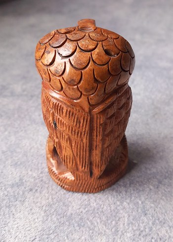 VİNTAGE EL YAPIMI OYMA AHŞAP BAYKUŞ BİBLOSU. KONDİSYON YÜKSEK - Görsel 4