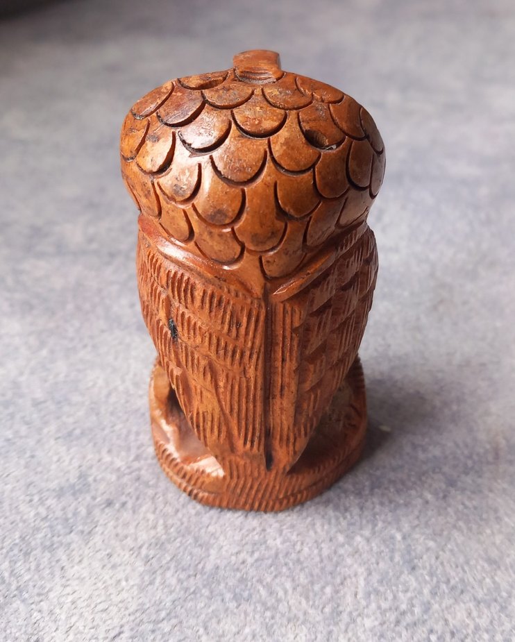 VİNTAGE EL YAPIMI OYMA AHŞAP BAYKUŞ BİBLOSU.  KONDİSYON YÜKSEK - Görsel 4