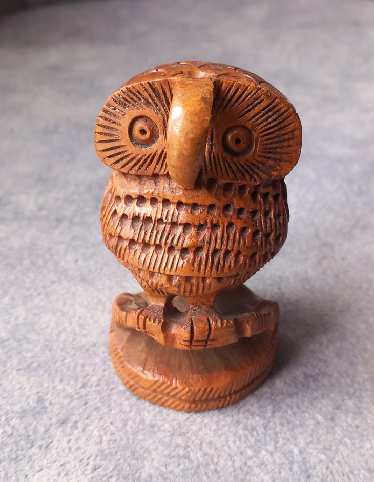 VİNTAGE EL YAPIMI OYMA AHŞAP BAYKUŞ BİBLOSU.  KONDİSYON YÜKSEK - Görsel 2