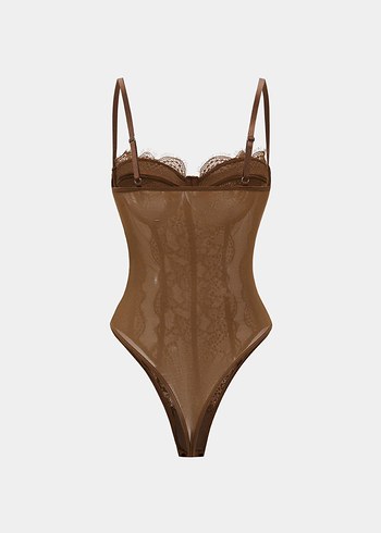 Kahverengi Dantel Bodysuit - Görsel 2