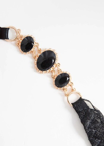 Nakışlı Siyah Gotik Mini Sütyen Takımı - Görsel 3