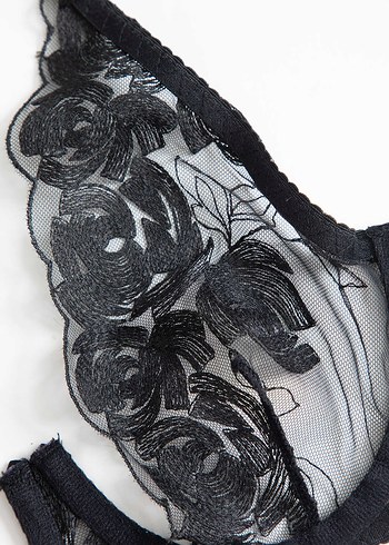 Nakışlı Siyah Gotik Mini Sütyen Takımı - Görsel 5