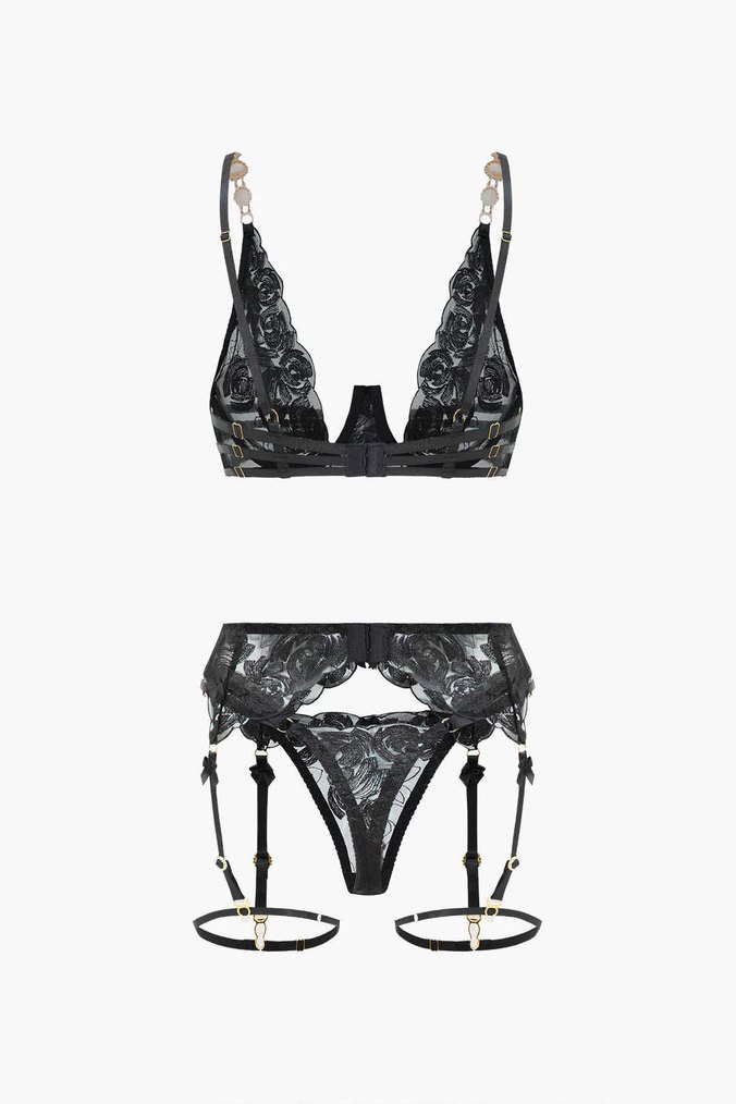 Nakışlı Siyah Gotik Mini Sütyen Takımı - Görsel 2