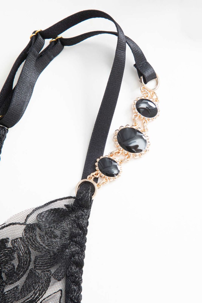 Nakışlı Siyah Gotik Mini Sütyen Takımı - Görsel 4