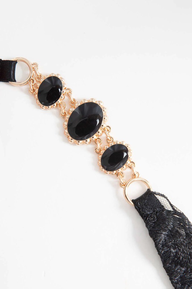 Nakışlı Siyah Gotik Mini Sütyen Takımı - Görsel 3